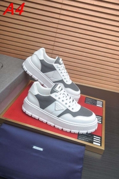 2026新作【Prada】チャンキースニーカー レザー×织物 倒三角标识  White カジュアル 