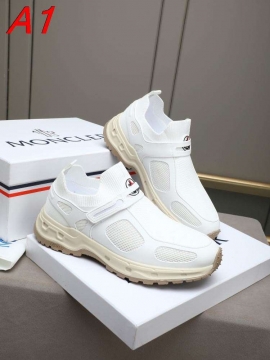 2026発売中！【Moncler】スリッポン ニット×レザー 魔术贴装饰 山峰ロゴ :white カジュアル 