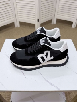 2026入荷【DSquared2】スニーカー スエード×织物 D2-logo ブラック×ホワイト カジュアル 