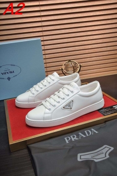 2026年夏新作【Prada】スニーカー レザー 青い三角标识  White カジュアル 
