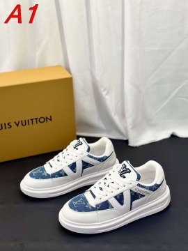 2026発売中！【Louis Vuitton】スニーカーレザー×デニム モノグラム VUITTON装饰 ホワイト×ネイビー カジュアル 