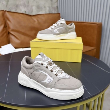 2026新作登場！【Fendi】スニ/ーカー レザー FF柄 白底 グレー×ホワイト カジュアル 