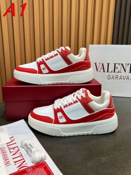 2026発売【Valentino】スニーカーレザー×パテント 赤白撞色 Logo プラットフォーム 赤×白 カジュアル 