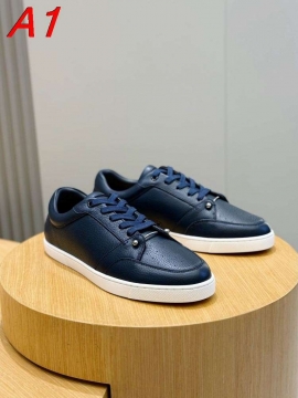 2026年夏新作【Christian Louboutin】スニーカー レザー 荔枝紋様×釘 ネイビー×ホワイト フォーマル 