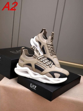 2026入荷【Armani】EA7 チャンキースニーカー メッシュ×レザー ロゴプリント ブラック×ホワイト ストリート 