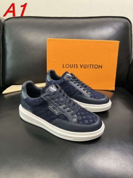 2026新作登場！【Louis Vuitton】スニーカー モノグラムキャンバス×レザー V字装飾 ネイビー×ホワイト ストリート 