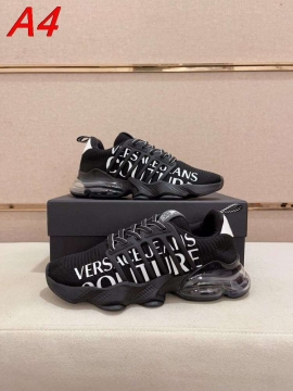 2026入荷【Versace】スニーカー フライスメッシュ×合成皮革 VERSACE JEANS COUTURE 波紋底 白×オレンジ カジュアル 