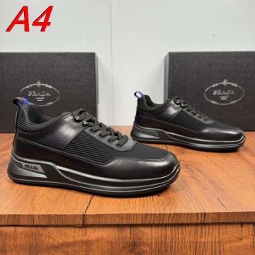 2026年夏新作【Prada】スニーカー レザー 青×赤撞色ループ  White×グレー カジュアル 
