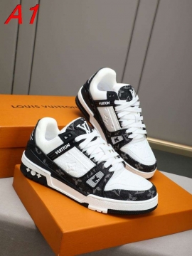 2026年夏新作【Louis Vuitton】スニーカー デニム×レザー モノグラム ホワイト×ブラック ストリート 