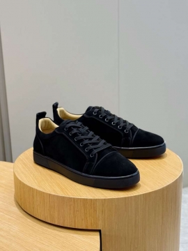 2026新作発表【Christian Louboutin】スニーカー スエード 蝴蝶结装飾 厚底  ブラック×ブラウン ストリート 