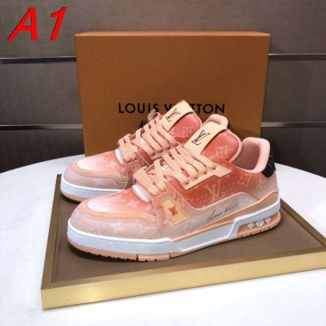 2026新作登場！【Louis Vuitton】スニーカーメッシュ×レザー ロゴ 刺绣 ピンク×オレンジ カジュアル 