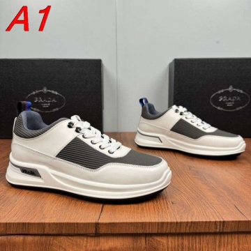 2026年夏新作【Prada】スニーカー レザー 青×赤撞色ループ  White×グレー カジュアル 