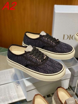 2026発売【Dior】スニーカー キャンバス×レザー CD柄 白底 ホワイト×ネイビー カジュアル 