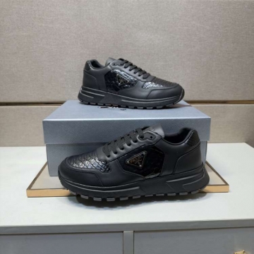 2026入荷【Prada】スニーカー レザー エンボス crocodile纹様 Black カジュアル 