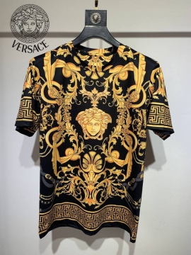 2026 ヴェルサーチ 夏新着 シルケットコットン×ラグジュアリー クルーネック半袖Tシャツ ゆったりドロップショルダー ブランド コピー
