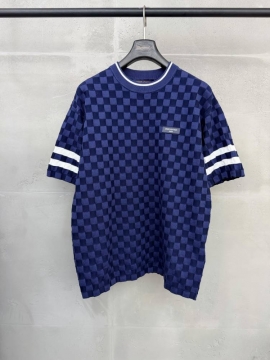 2026 ルイヴィトン 夏新着 チェック柄ジャカード クルーネック半袖Tシャツ ...