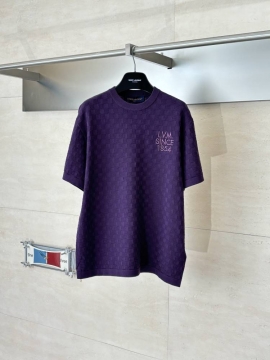 2026 ルイヴィトン 夏新着 チェック柄刺繍 コットン100% クルーネック半袖Tシャツ シンプル合わせやすい ブランド コピー