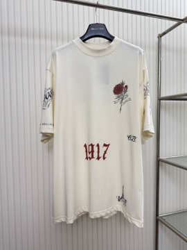 2026 バレンシアガ 夏新着 フラワーモチーフ クルーネック半袖Tシャツ ゆっ...