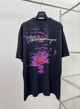 2026 バレンシアガ 夏新着 パリプリント クルーネック半袖Tシャツ 柔らか肌...