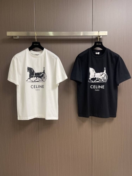 2026 セリーヌ 夏新着 シルケットコットンプリント クルーネック半袖Tシャツ ゆったりドロップショ ブランド コピー
