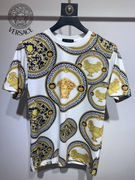2026 ヴェルサーチ 夏新着 シルケットコットン クルーネック半袖Tシャツ 洗濯耐久性抜群 上質仕立て ブランド コピー