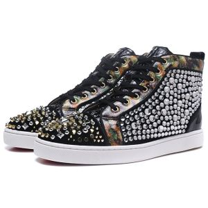 お洒落Christian Louboutinルブタン偽物ブラックのスパイク付きメンズハイカット爆買い最新作シューズスニーカー靴