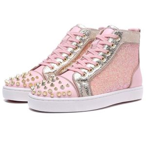 シーンで活躍するルブタン偽物Christian Louboutinレディースハイカットスニーカースパイク付きピンク透気快適な履き心地シューズ