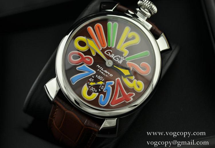 GaGaMILANO ガガミラノ腕時計 マルチカラーインデックス 2針 機械式手巻き夜光効果