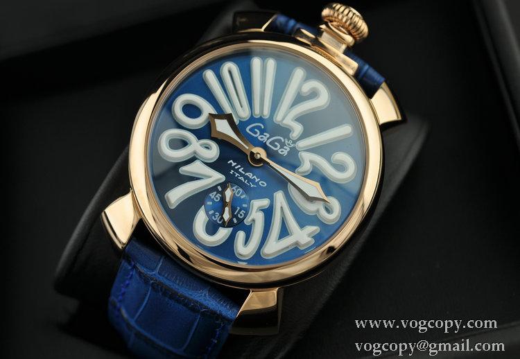 GaGaMILANO ガガミラノ腕時計 日本製クオーツ ブルー ベルト 2針 機械式手巻き夜光効果