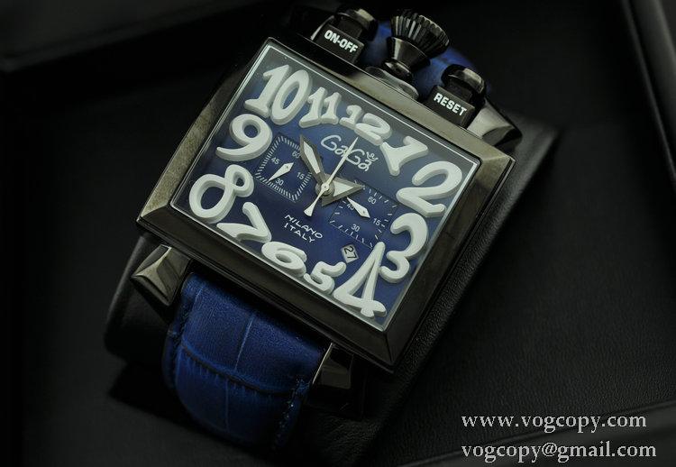 ガガミラノ腕時計 日本製クオーツ GaGaMILANO 男性用腕時計 5針 クロノグラフ日付表示夜光効果 ベルト ブルー