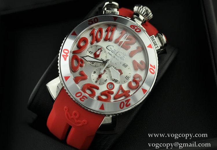 GaGaMILANO ガガミラノ腕時計 日本製クオーツ 6針 クロノグラフ日付表示 レッド ケース インデックス