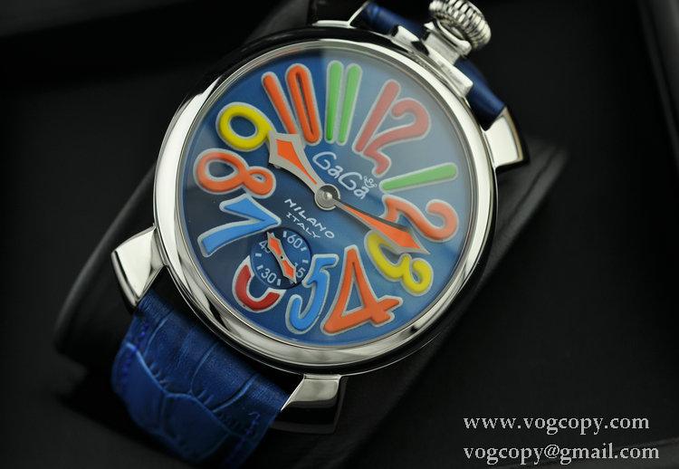 GaGaMILANO ガガミラノ腕時計 日本製クオーツ ブルー ベルト マルチカラーインデックス 2針 機械式手巻き夜光効果