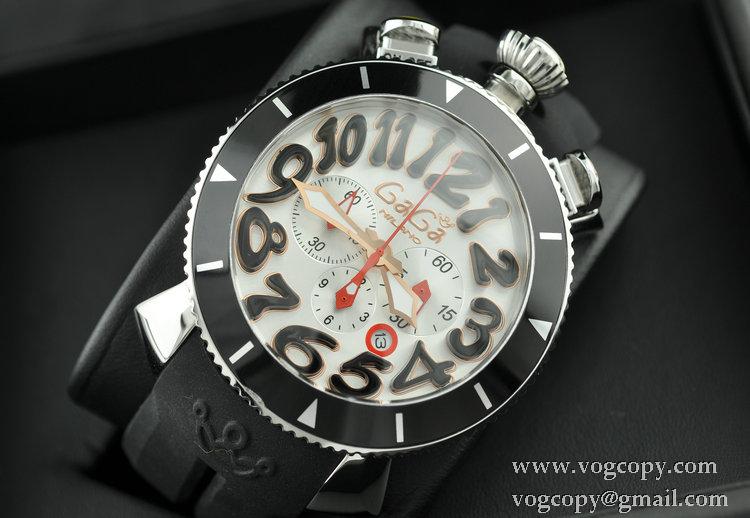 ガガ ミラノクロノ 48mm SSPVD ブラック文字盤黒インデックス クォーツ ラバー
