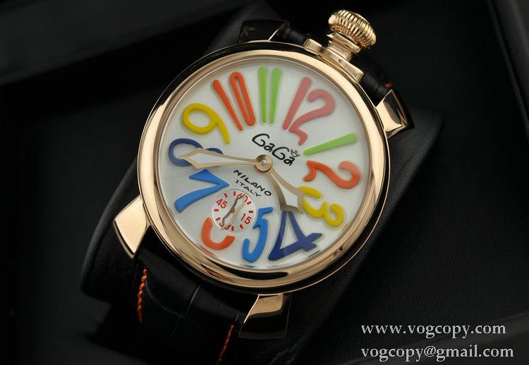 ガガミラノ腕時計 GaGaMILANO ホワイト文字盤　マルチカラーインデックス 手巻 レザー