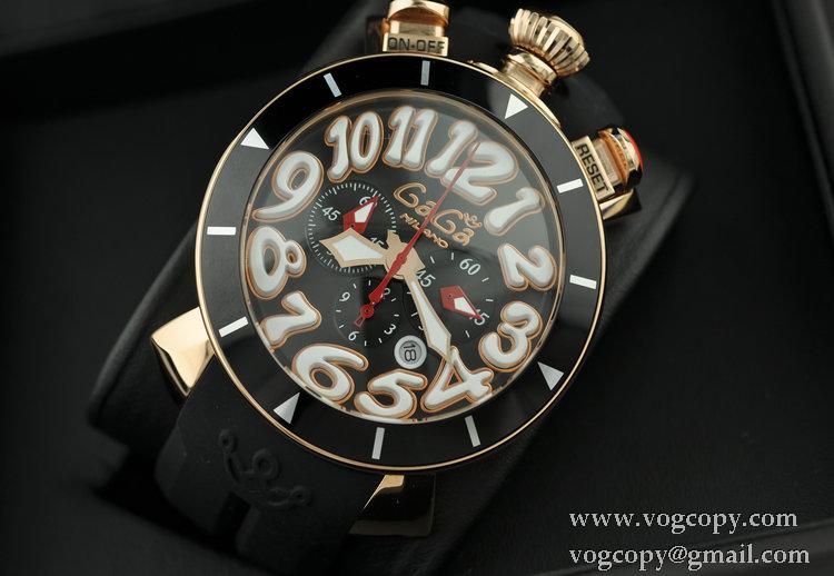 GaGaMILANO ガガミラノ腕時計 日本製クオーツ　6針 ブラック ベルト ステンレス ケース
