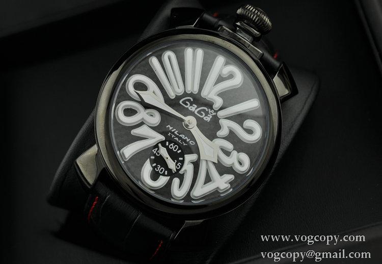 ガガミラノ腕時計 GaGaMILANO ブラック文字盤　白インデックス 手巻 レザー