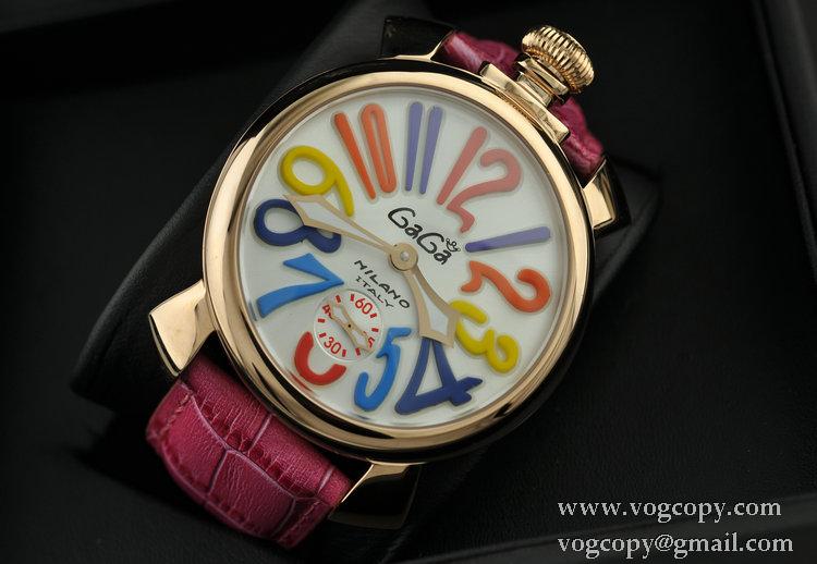 ガガミラノ腕時計 GaGaMILANO ホワイト文字盤　マルチカラーインデックス 手巻 レザー