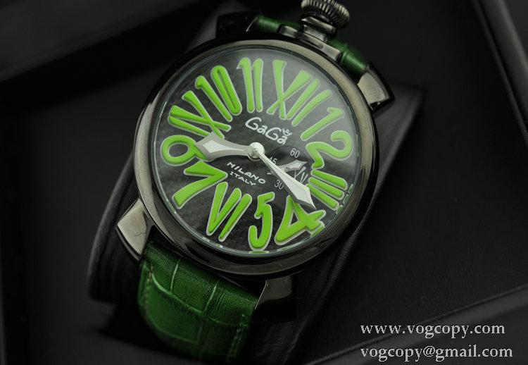ガガミラノ腕時計 GaGaMILANO マヌアーレ クロノ 48 SSPVD サファイヤクリスタル風防 インデックス レザー