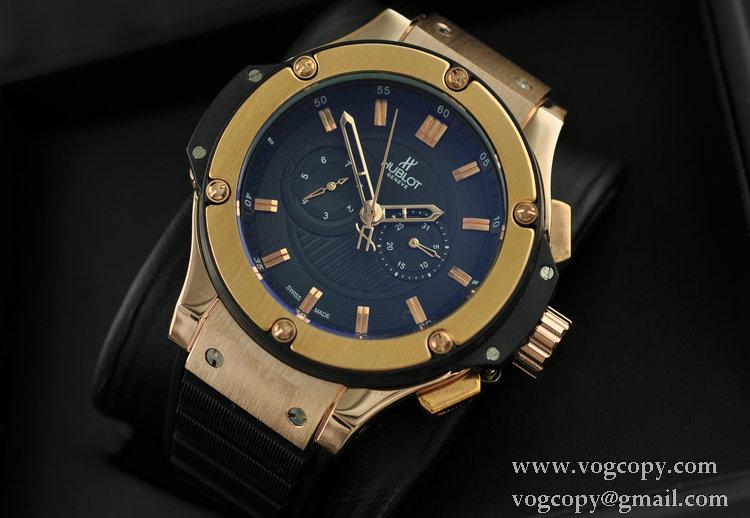 大活躍Hublotウブロ メンズ腕時計 5針クロノグラフ日付表示 ラバー 4528mm ゴールド