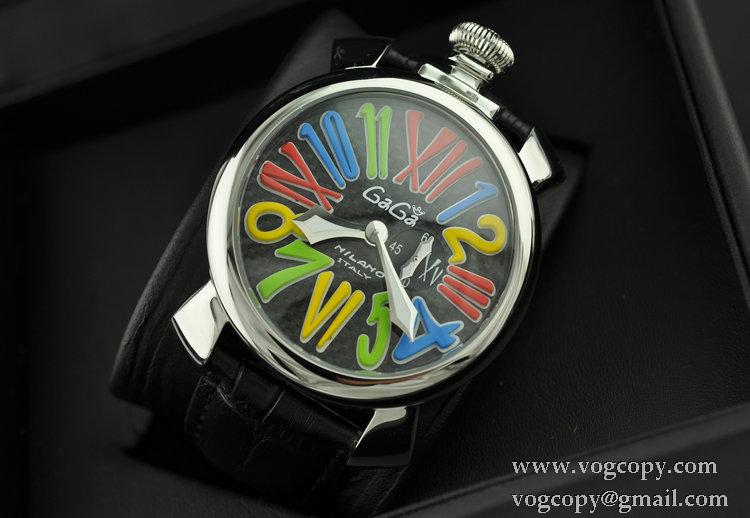 ガガミラノ腕時計 GaGaMILANO 日本製クオーツ サファイヤクリスタル風防 レザー マルチカラーインデックス 男性用腕時計