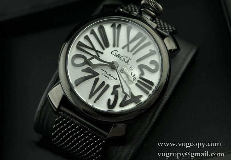 日本製クオーツ ガガミラノ腕時計 GaGaMILANO ブラック マルチカラーインデックス