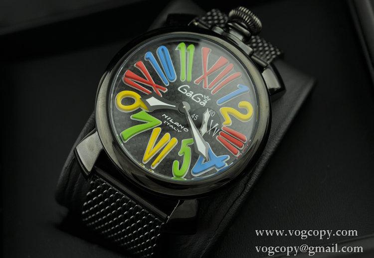 ガガミラノ腕時計 GaGaMILANO 男性用腕時計 日本製クオーツ マルチカラーインデックス ブラック