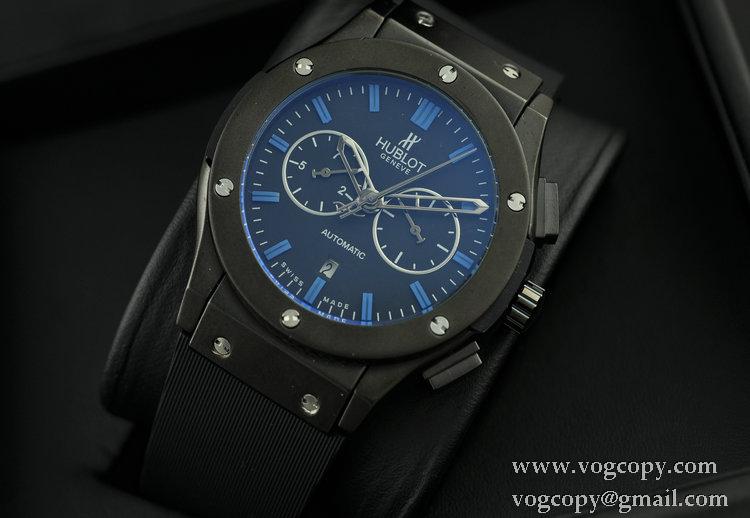 自動巻き 5針 Hublotウブロ メンズ腕時計 日付表示 サファイヤクリスタル風防 BLACK ラバー
