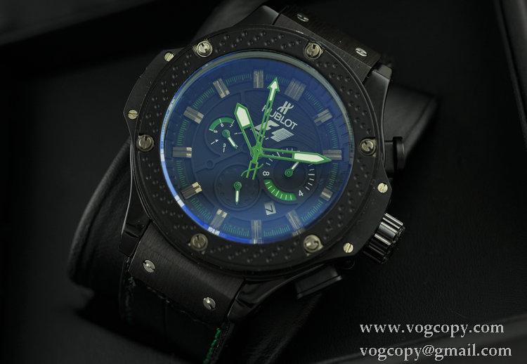 自動巻き 6針クロノグラフ Hublotウブロ メンズ腕時計 日付表示 サファイヤクリスタル風防 ラバー ブラック