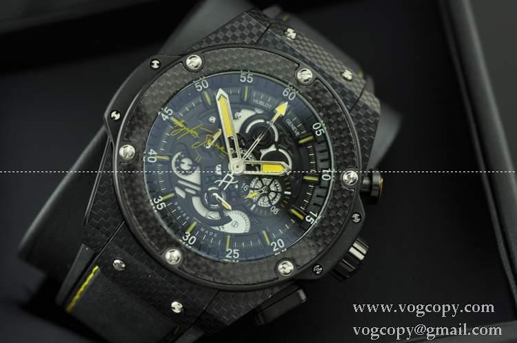 日本製クオーツ Hublotウブロ メンズ腕時計 5針クロノグラフ 448MM ブラック