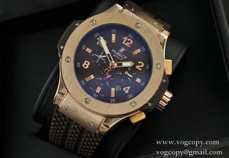 Hublotウブロ メンズ腕時計 自動巻き 6針クロノグラフ 日付表示 ラバー 4602mm サファイヤクリスタル風防 ゴールド
