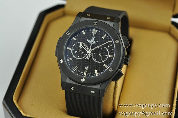 Hublotウブロ メンズ腕時計 日本製クオーツ 5針クロノグラフ セラミック 日付表示 ラバー 44MM