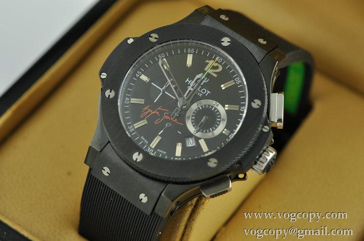 Hublotウブロ メンズ腕時計 日本製クオーツ 6針クロノグラフ 日付表示 ラバー 47MM ブラック