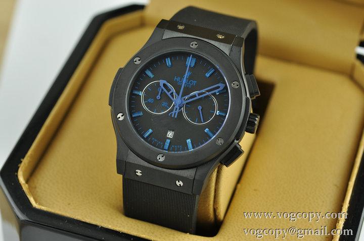 Hublotウブロ メンズ腕時計 日本製クオーツ 5針クロノグラフ 日付表示 ラバー 44MM BLACK