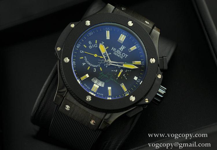 Hublotウブロ メンズ腕時計 自動巻き 5針クロノグラフ 日付表示 ラバー サファイヤクリスタル風防 ブラック